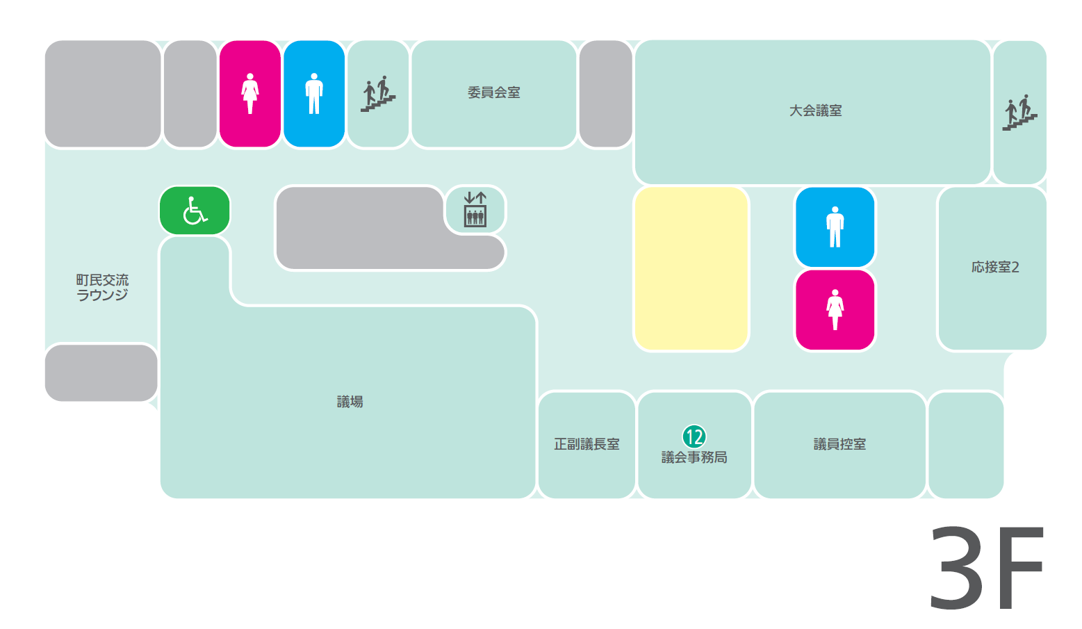 小豆島町役場本館3階の庁舎図面