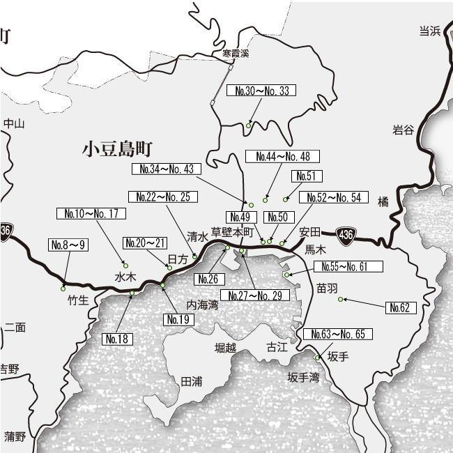 西村〜坂手地区の石彫の場所を示した地図